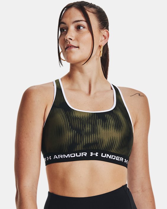 Women's Armour® Mid Crossback Printed Sports Bra in Green image number 2